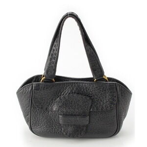 Prada Triangle Logo Handbag Tote Bag Black Leather